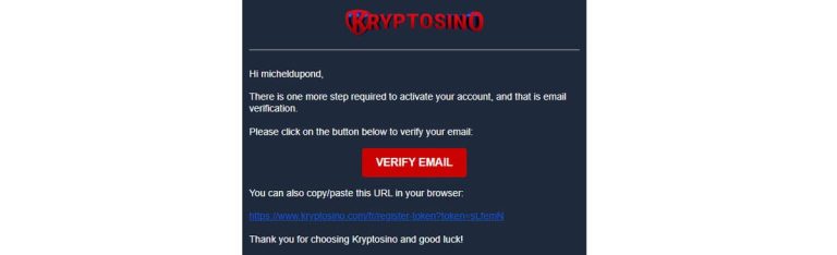Kryptosino Casino confirmation création compte